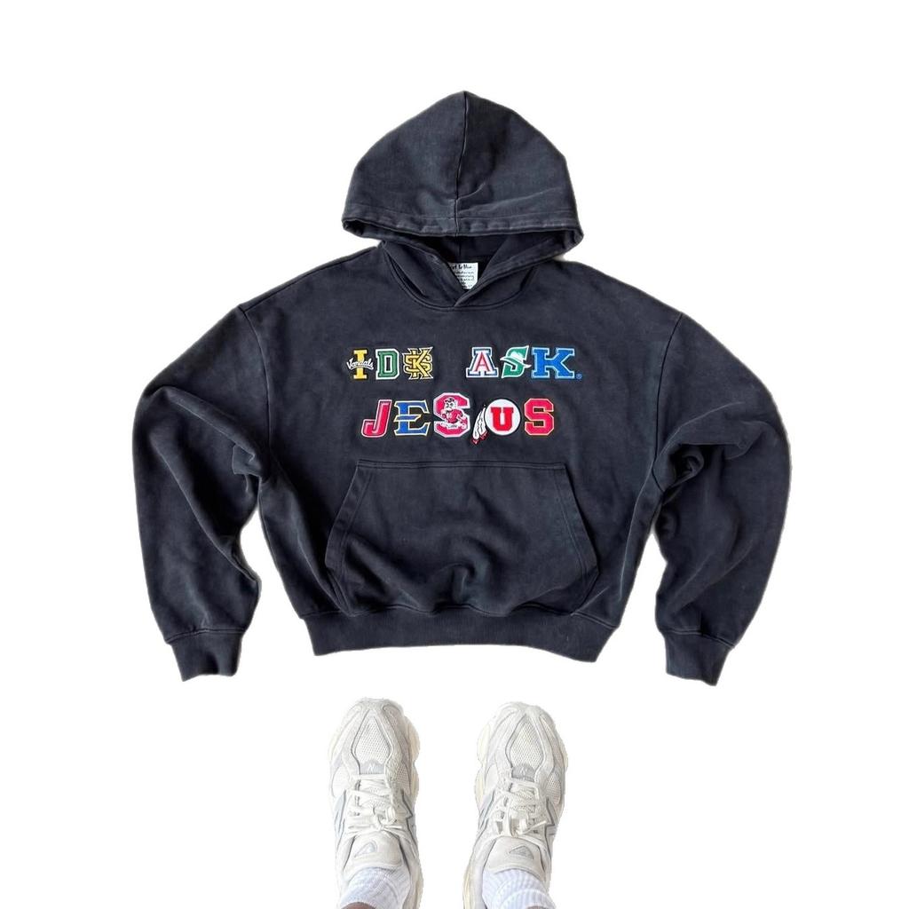 European and American trendy brand street hip-hop hooded colored letter embroidered sweater for men and women of the same style casual sports tops 