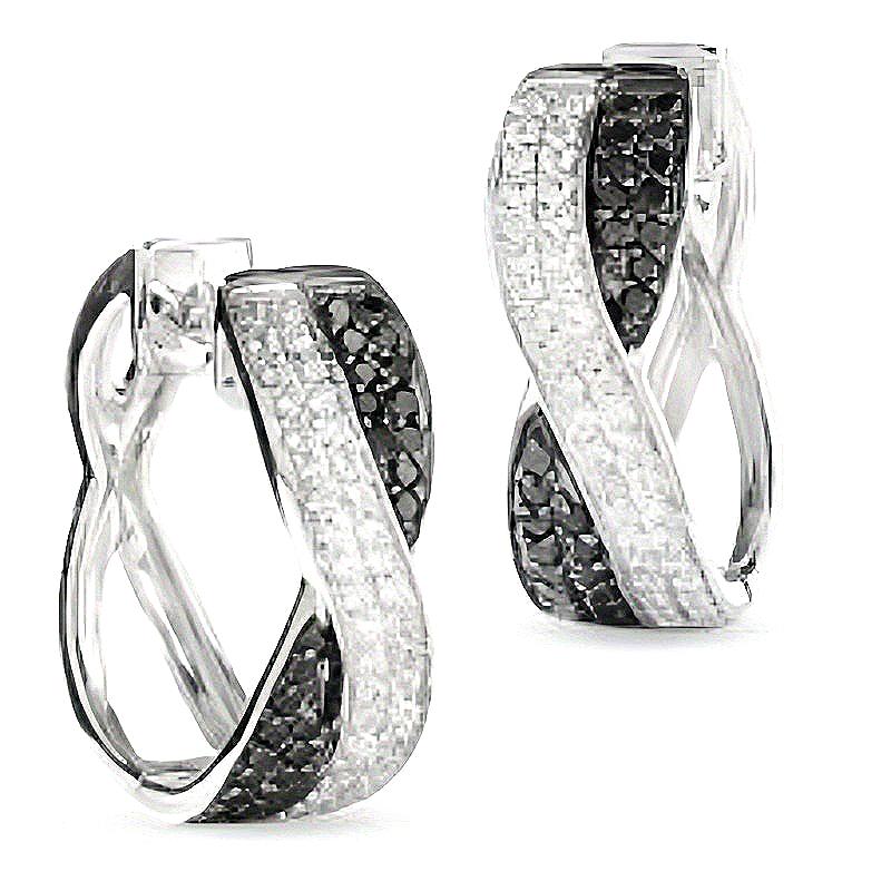 Black/clear Synthetic Zirconia Inlaid Twist Shaped Hoop Earrings for Women Concise Banquet Festival Jewelry Accessories