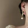 111 silver needle design tulip earrings temperament fringed pearl stud earrings women's retro light luxury high-end earrings