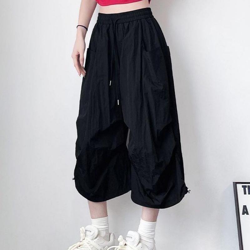 

Plus Size Women s Solid Pleated Casual Sport Shorts - Summer Korean Style Versatile Cropped Pants L (105-120 lbs)