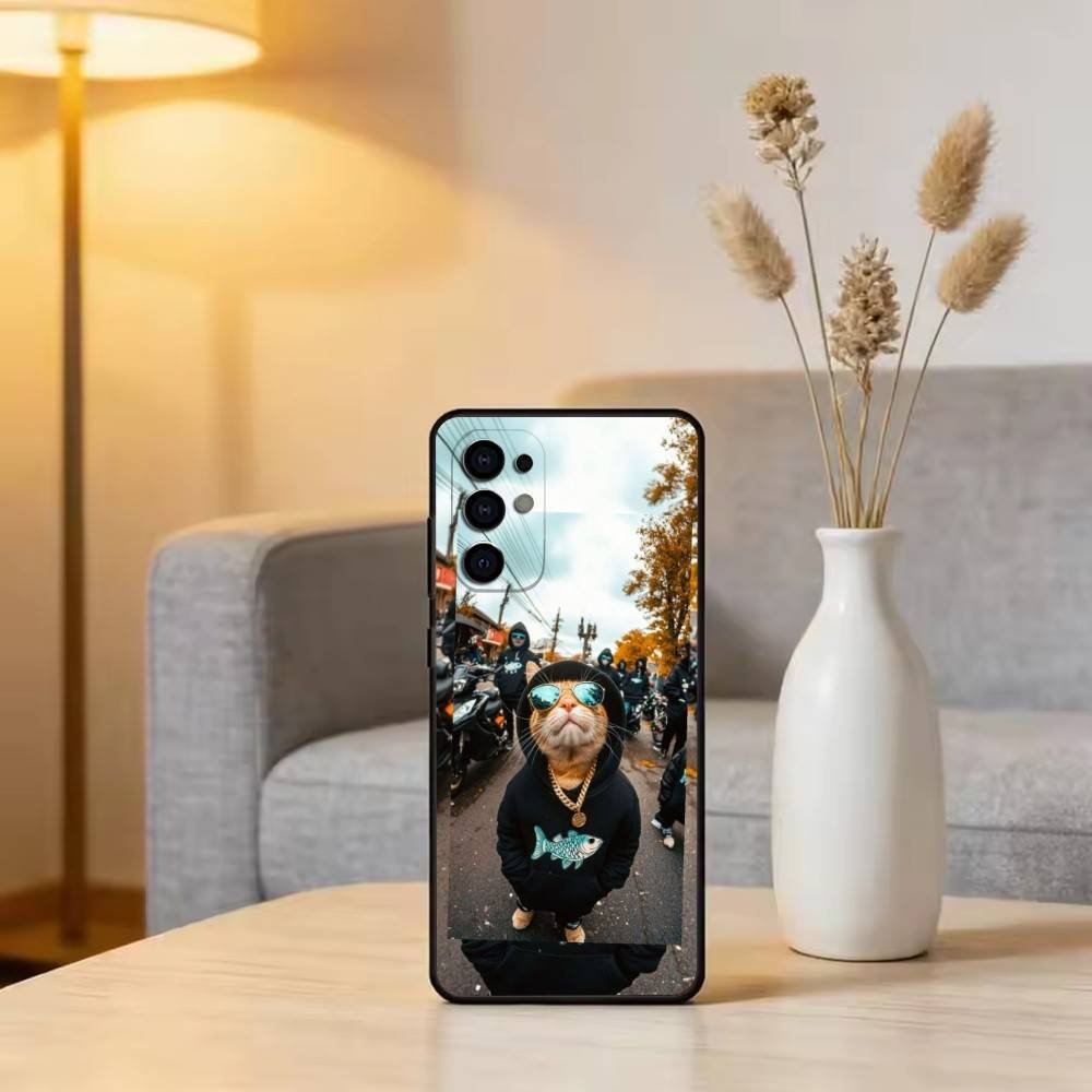 Cool cat Phone Case Black Silicone Soft For Samsung S25,S24,S21,S22,S23,S30,Ultra,S20,Plus,Fe,Lite