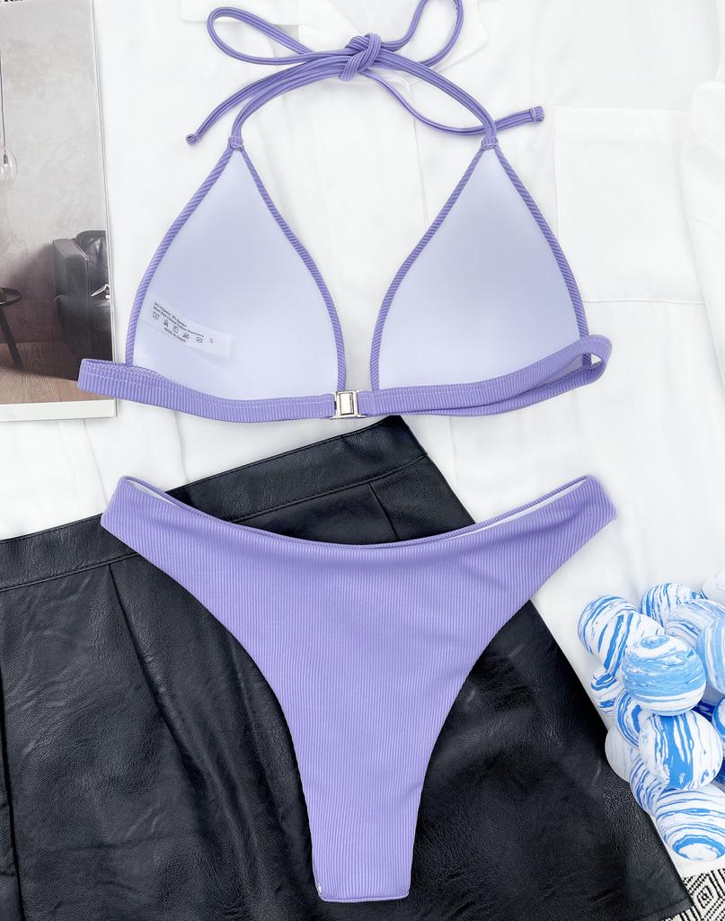 Bikini Sexy Women's Swimwear Solid Color Halter Neck Hard Cup Bikini Set Brazilian Beachwear Bathing Suits