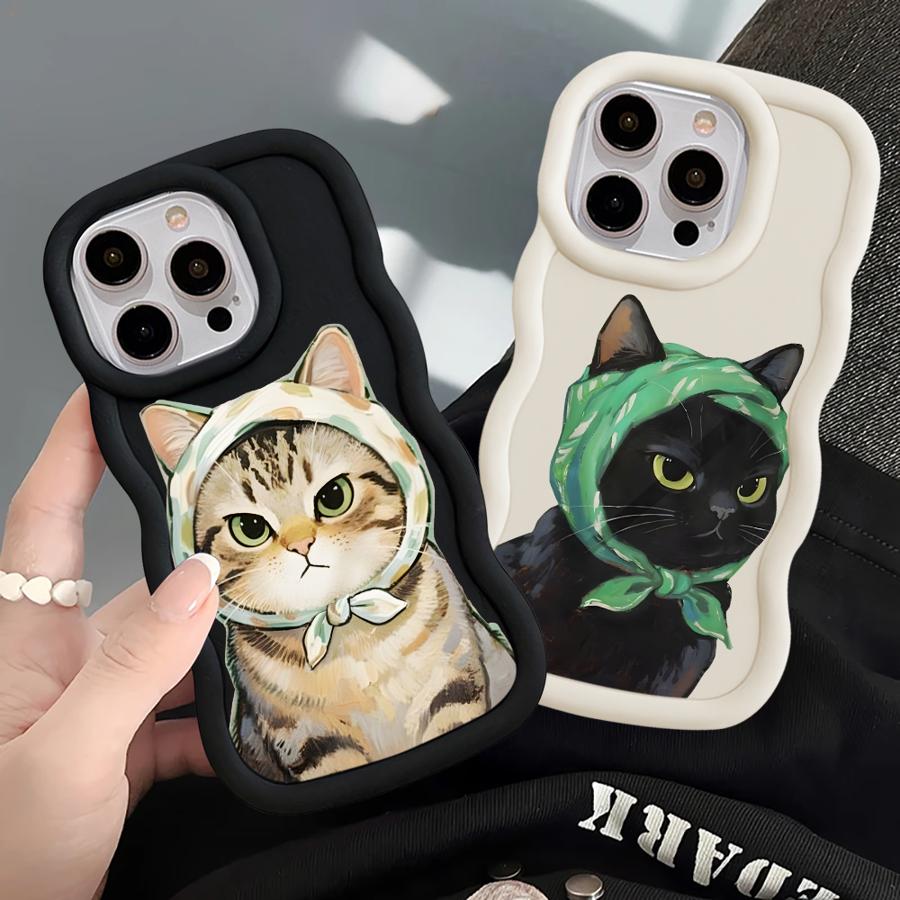 Soft Phone Cover Case for iPhone 16 Pro Max 8 12 13 17 Air 14 15 Plus XR 11 Cartoon Cat