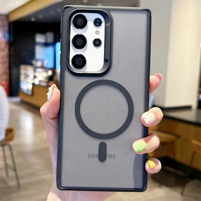 Funda de lujo para Samsung Galaxy S25 S24 S23 S22 Ultra Plus con diseño de patchwork y carga inalámbrica magnética Magsafe, cubierta mate translúcida