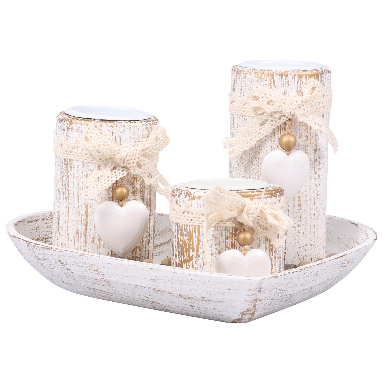 

Wooden Candle Holders Tealight Candlestick Set 3/4Pcs Tealight Candle Holder with Tray and Decorative Pebble for Home Decoration