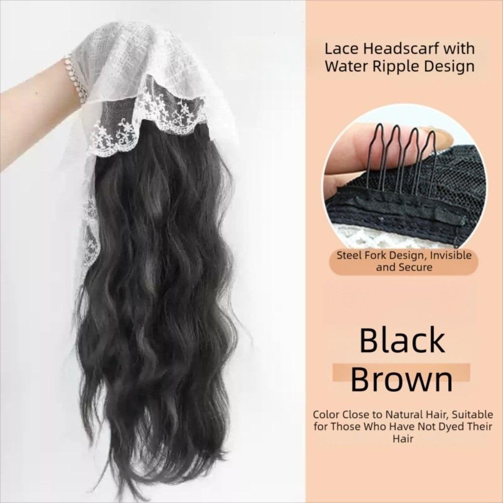 

Floral Half Headband Wig Hair Scarf Long Wavy Hair Fashion Lace Headscarf Headband Wig Spring коричневий/чорний
