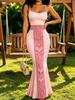 Women's Modern Elegant Casual Fashion Spring Summer Autumn Sleeveless Spaghetti Strap Bodycon Mermaid Dress with Pink Tribal Geometric Print