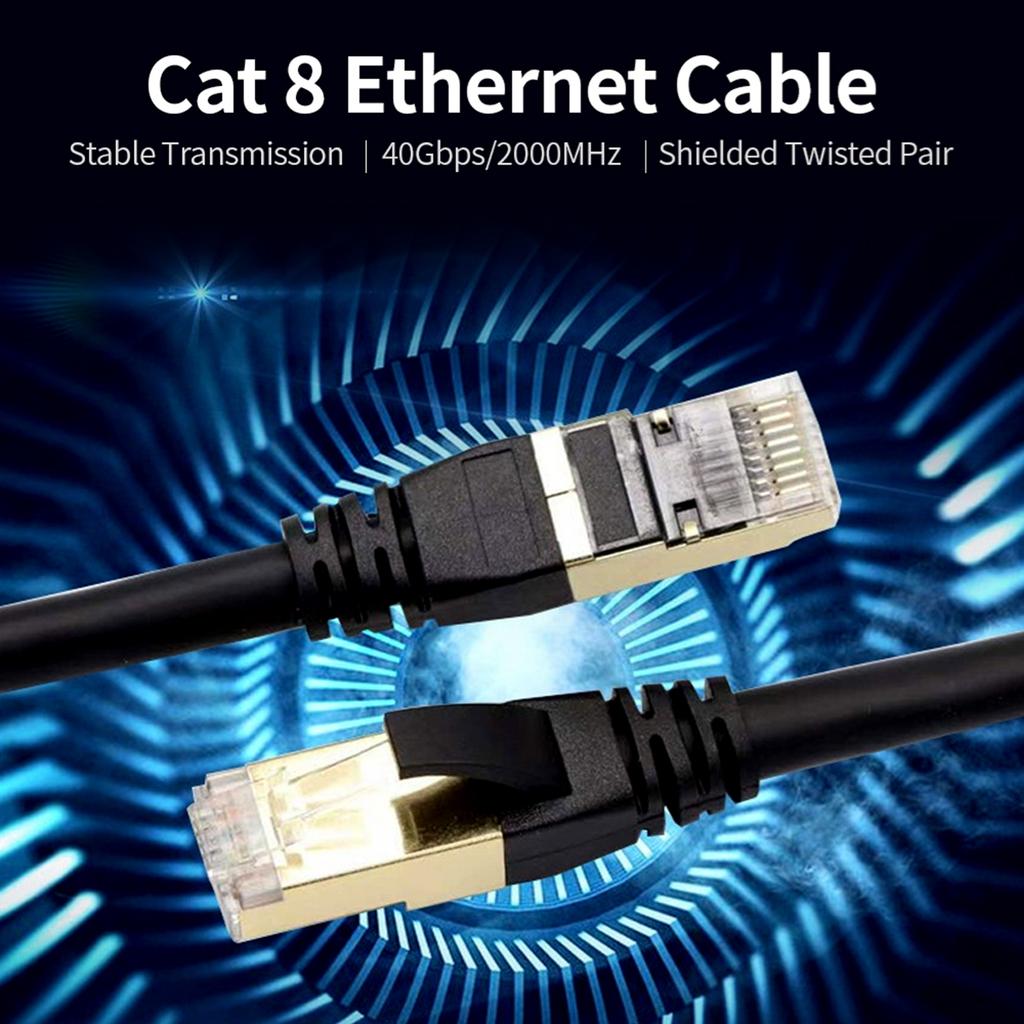 Cat8 Ethernet Cable High Speed Network Cable 40Gbps 2000Mhz  Shielded Twisted Pair  Gold Plated RJ45 Interface Black 3m