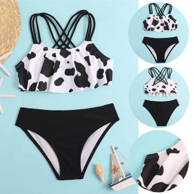 Children's Fashion Cute And Well-behaved Cow Pattern Two-piece Summer Swimsuit