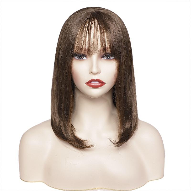 Synthetic Long Straight Hair Wig with Bangs Brown Afro Wigs for Women Daily Cosplay Halloween Natural Layered Haircut