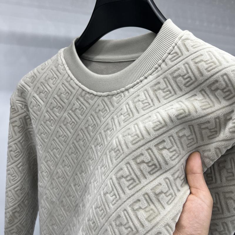 Men's Jacquard Design Round Neck Long Sleeve Warm Hooded Sweater
