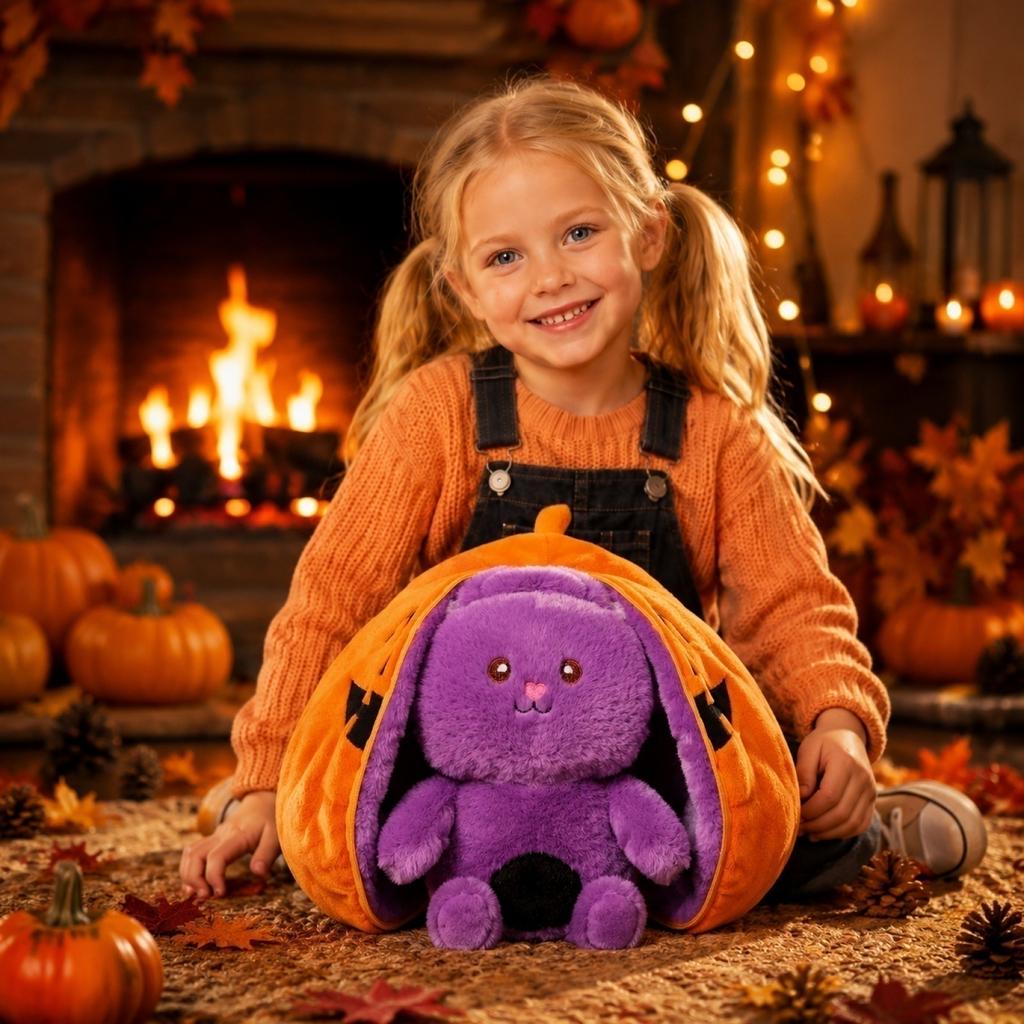 Plush Pumpkin Shaped Toy with Zipper Soft Stuffed Halloween Decoration and Storage Pouch for Kids and Adults