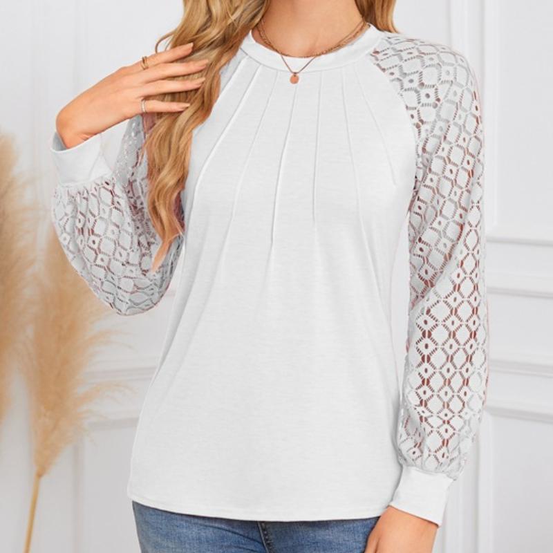 

Рубашка с длинными рукавами, повседневная женская одежда, сращивание, круглый вырез, плиссированный топ, женская рубашка S белый