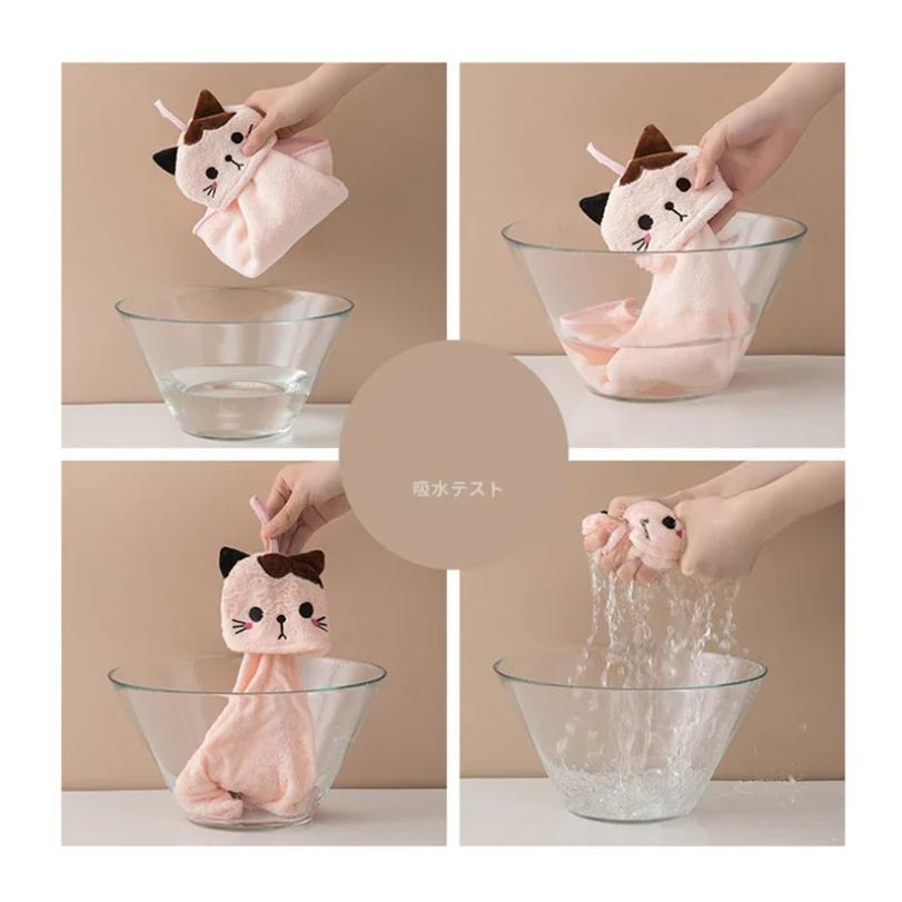 Cute cat kitchen cleaning towel coral velvet hand towel bathroom hanging absorbent dishcloth soft cleaning cloth rag