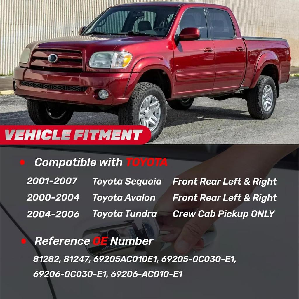 Interior Door Handle Front Rear Left Driver Right Passenger For Toyota Sequoia 2001-2007, Toyota Tundra (Crew Cab Only) 2004-2006, Toyota Avalon