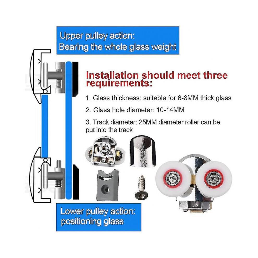 Shower Door Rollers, 4pcs 25mm Sliding Shower Doors Wheels Replacement Roller Runner Wheel 2 Top & 2 Bottom Chrome Plated Door Roller