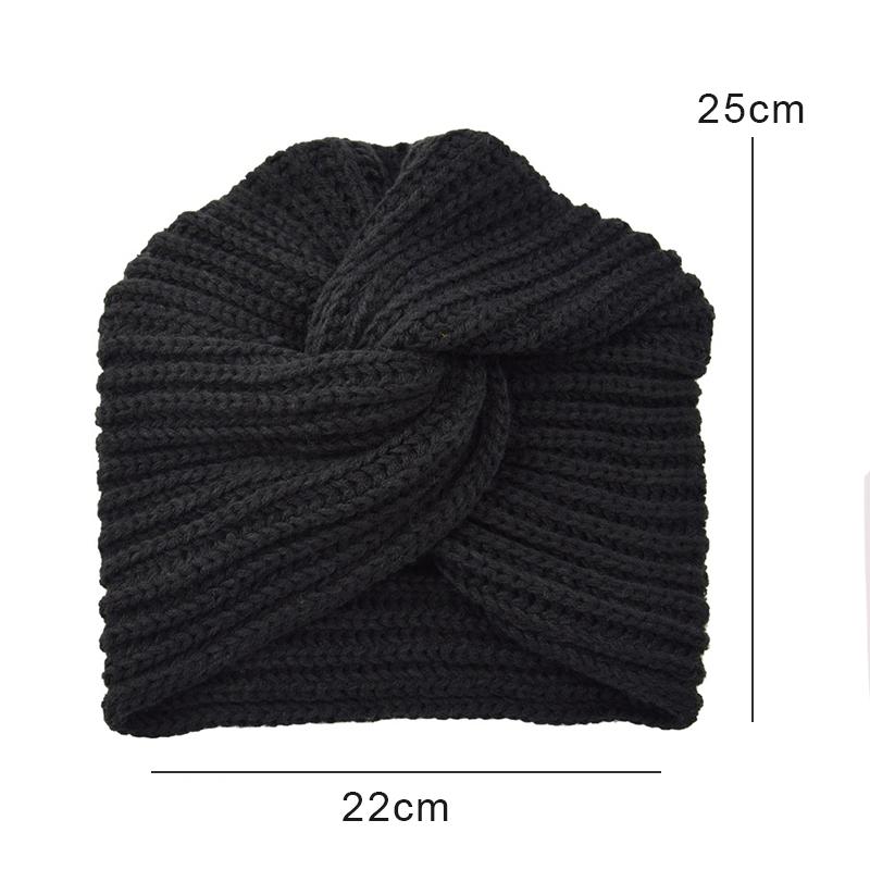 Kryssstrikkede luer for kvinner muslimsk indisk ullhatt imitasjon kasjmir elastisk turbanlue lue vinter varm genserlue vindtett lue