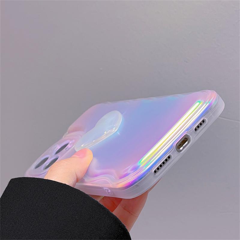 Husă de telefon de lux cu laser 3d Love Heart Wave Edge pentru Iphone 13 12 11 Pro Xs Max X Xr Husă din spate moale, elegantă Aurora, rezistentă la șocuri