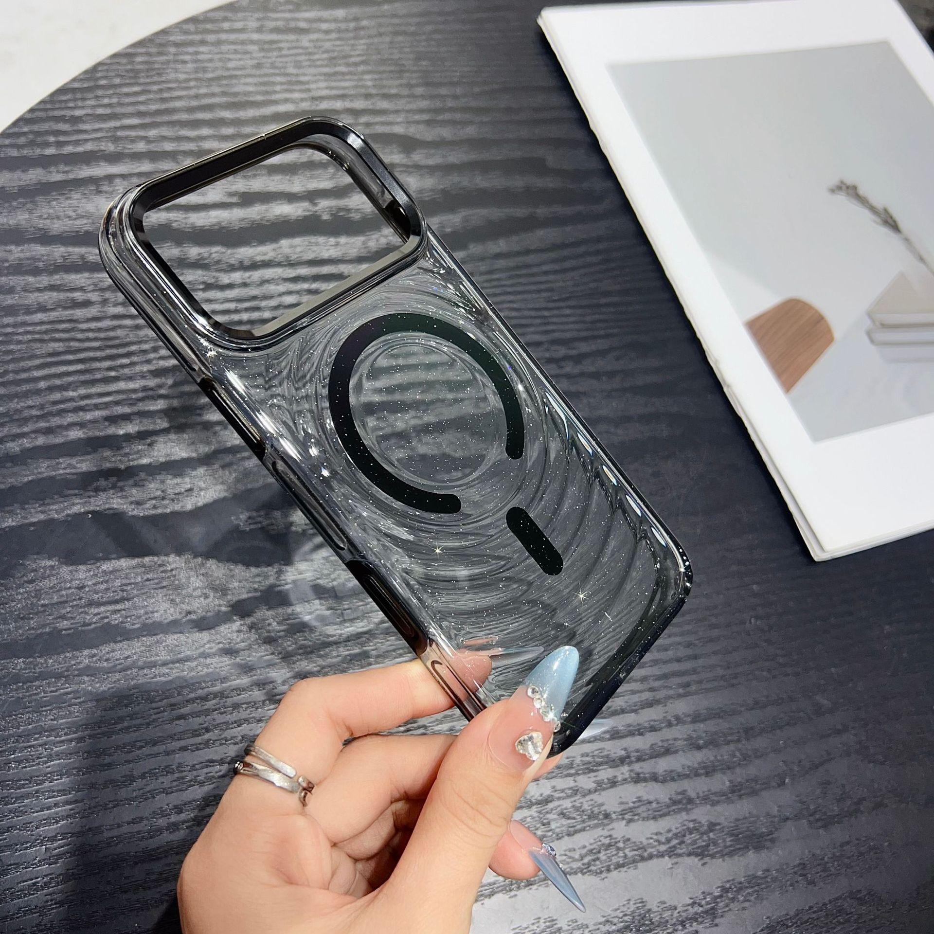Apple 17 Pro Max Magnetic Transparent Glitter Boyang Case for iPhone 16 Pro with Button Protection iPhone 17 Pro Max