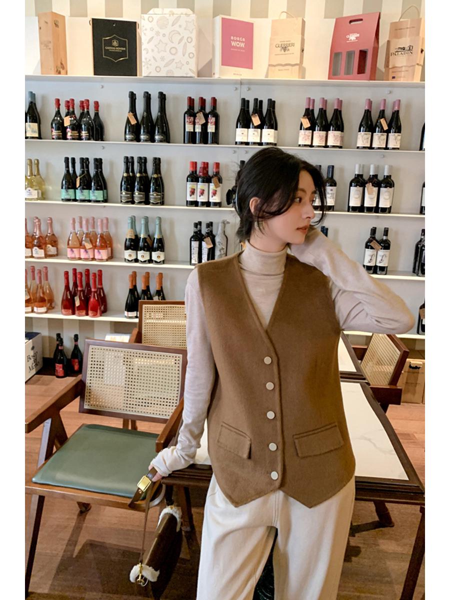 

Женский приталенный зимний жилет из верблюжьей шерсти с V-образным вырезом - Модная, высококачественная верхняя одежда S [80-105 lbs] верблюд