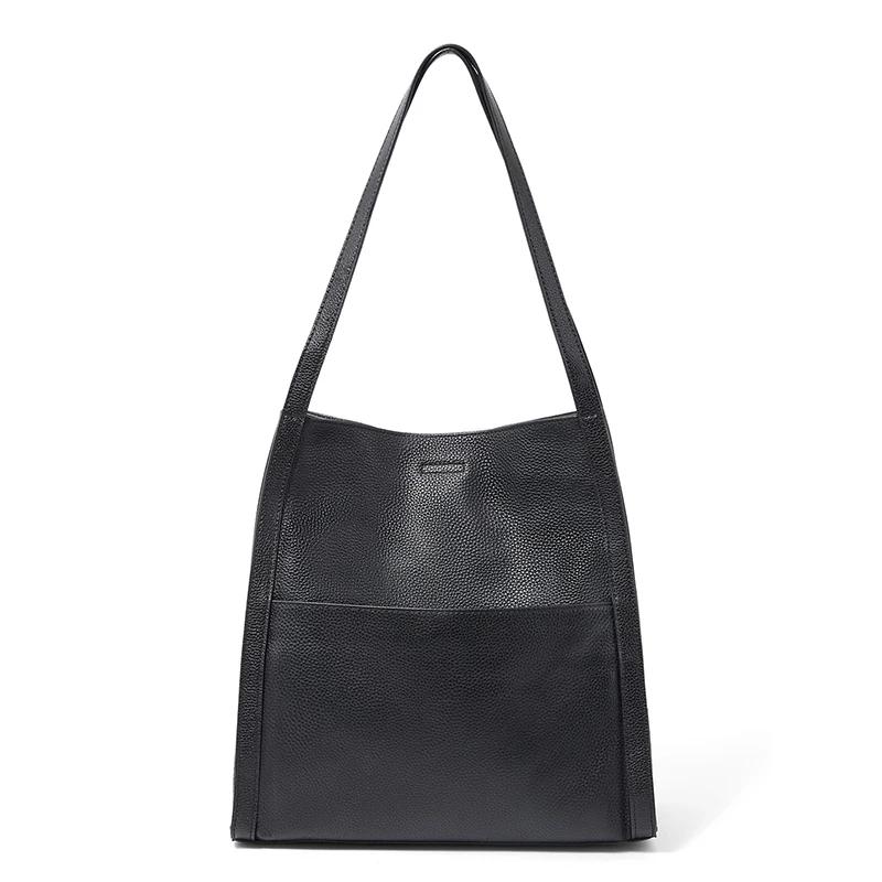 

Women s Cow Genuine Leather Large Tote Bag Ladies Fashi Designer Shoulder Bags Female Luxury Commuter Retro Cowhide Handbags 30.5x14x30cm чёрный