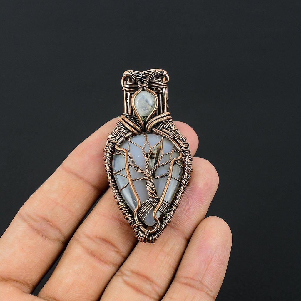 Montana Agate & Rainbow Moonstone Pendant, 999 Copper Wire Wrapped Handmade Brand New Jewelry, Gift For Him Gemstone Pendant For Women