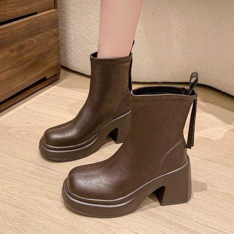 

Ретро черные ботинки Мартин женские 2025 осень и зима новые британский стиль маленький человек толстая подошва на высокой платформе толстый каблук тонкие короткие ботинки 40