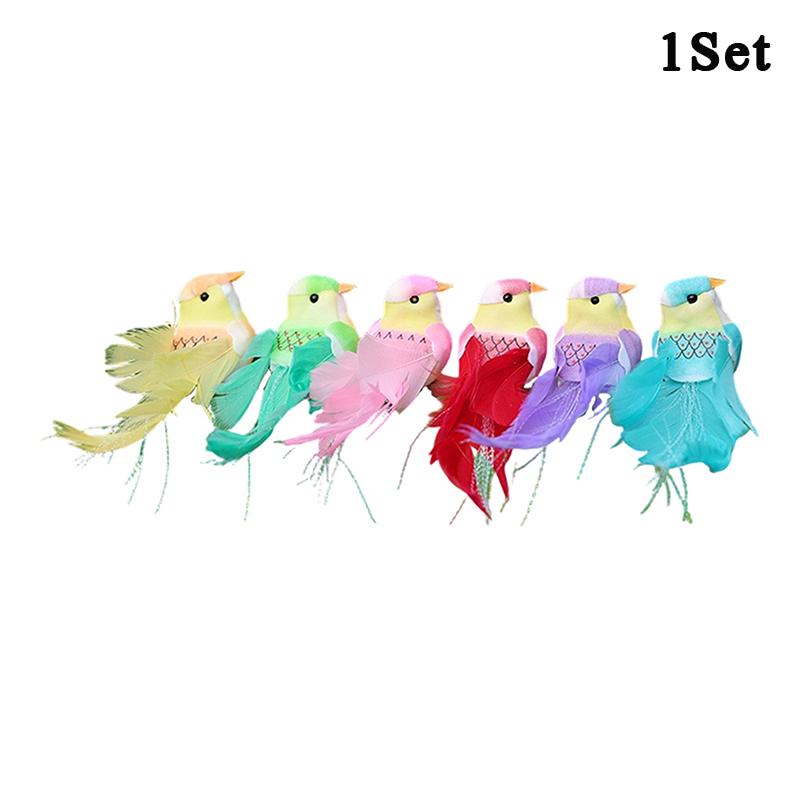 Simulated Long-tailed Feather Bird Figurine Model Set Artificial Birds Ornament Colorful Feathered Home Garden Decoration