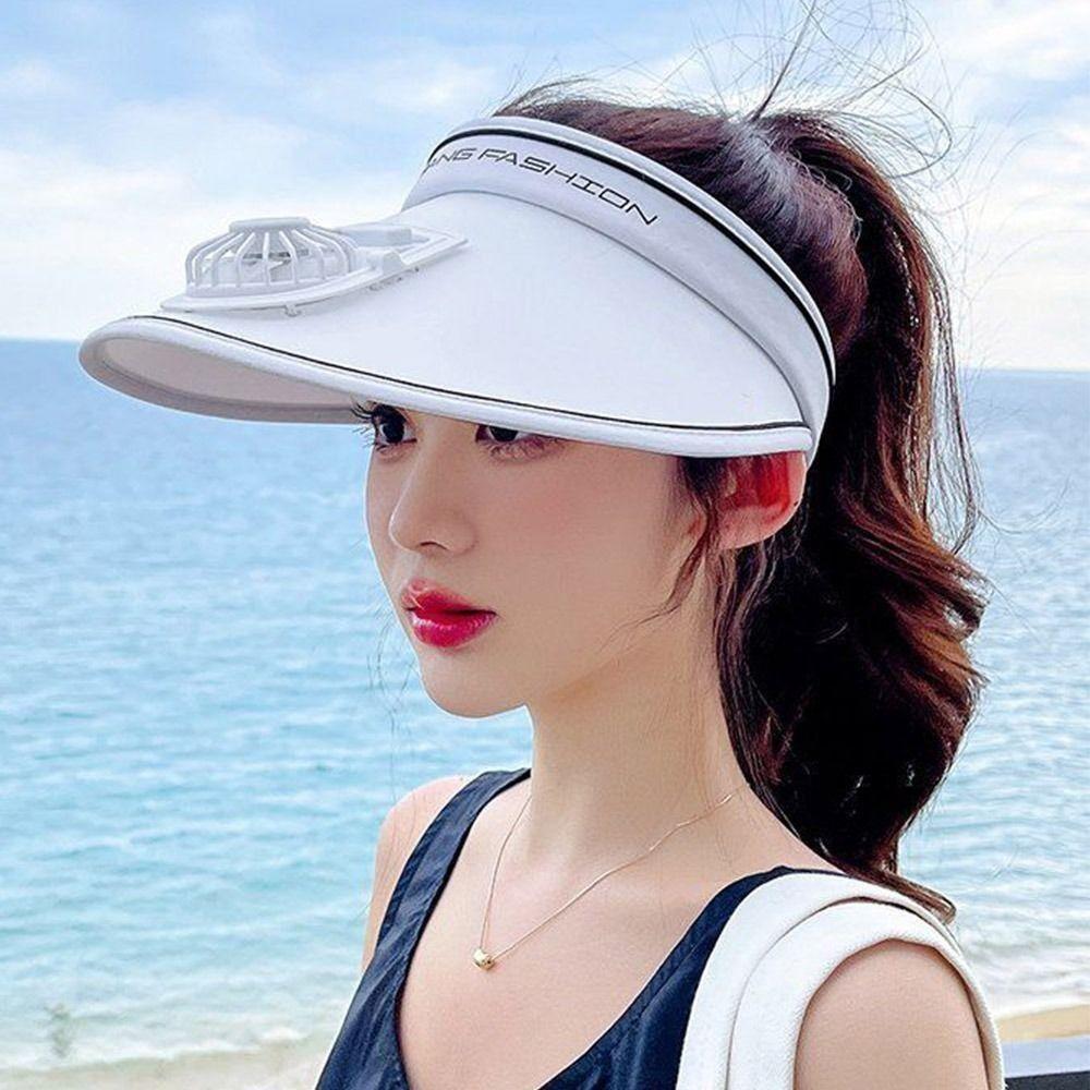 With Fan Fan Sun Hat Wide Brim Beach Hat Portable Visors  Men Women