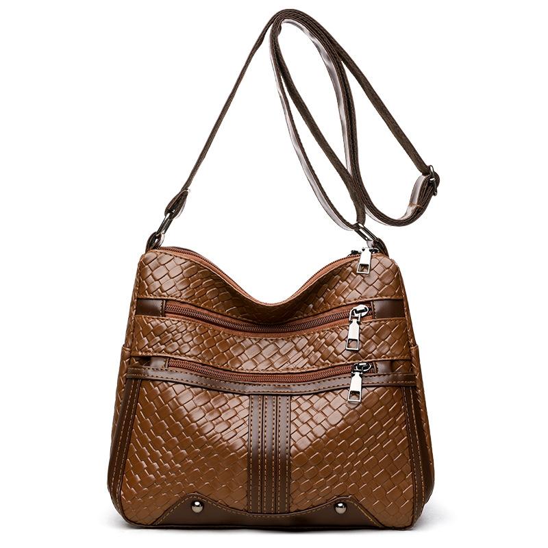 Soft Leather Multi Compartment Woven Shoulder Crossbody Bag