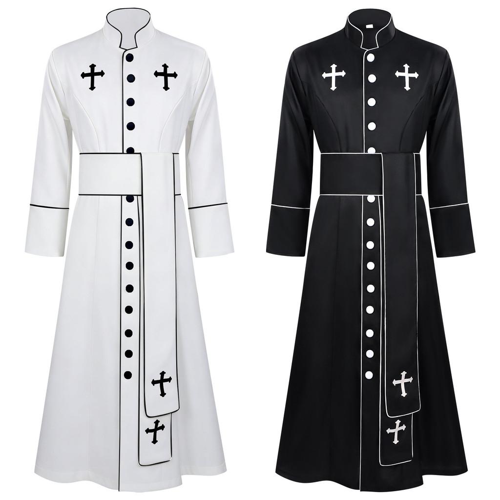 Medieval Mission Clergy Costume For Stage Performance With High Collar For Adults