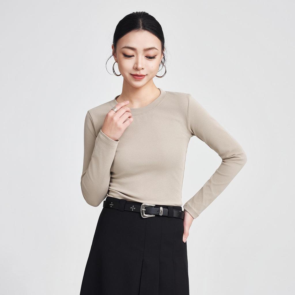 She Exhibition Women's Cotton Round Neck Long Sleeve T-shirt, 2025 Autumn/Winter Style Base Layer Top.
