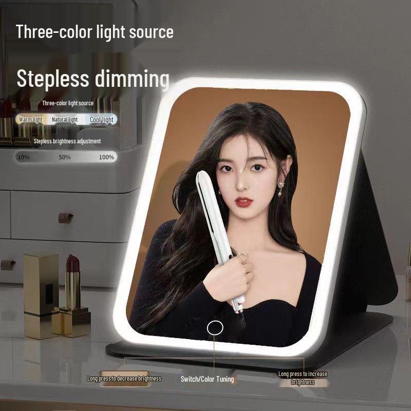 Portable Foldable LED Dimmable Makeup Mirror - Travel Size, Ins Style for Student Dorm