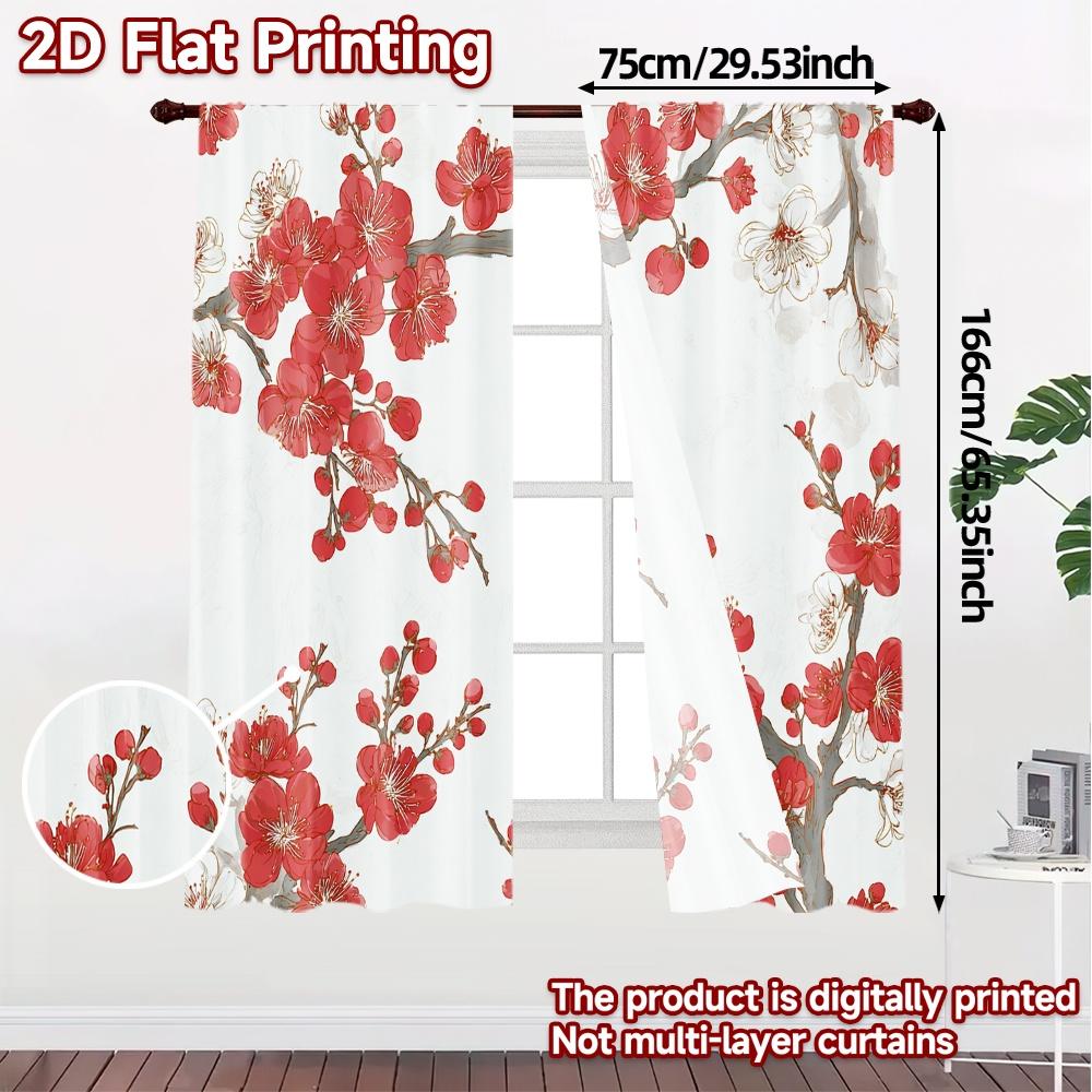 2D Flat Printing  JIT 2pcs   Curtains (Without Rod) Blooming Drapes Modern Curtains Roller Blinds Durable 100% Polyester Fabric