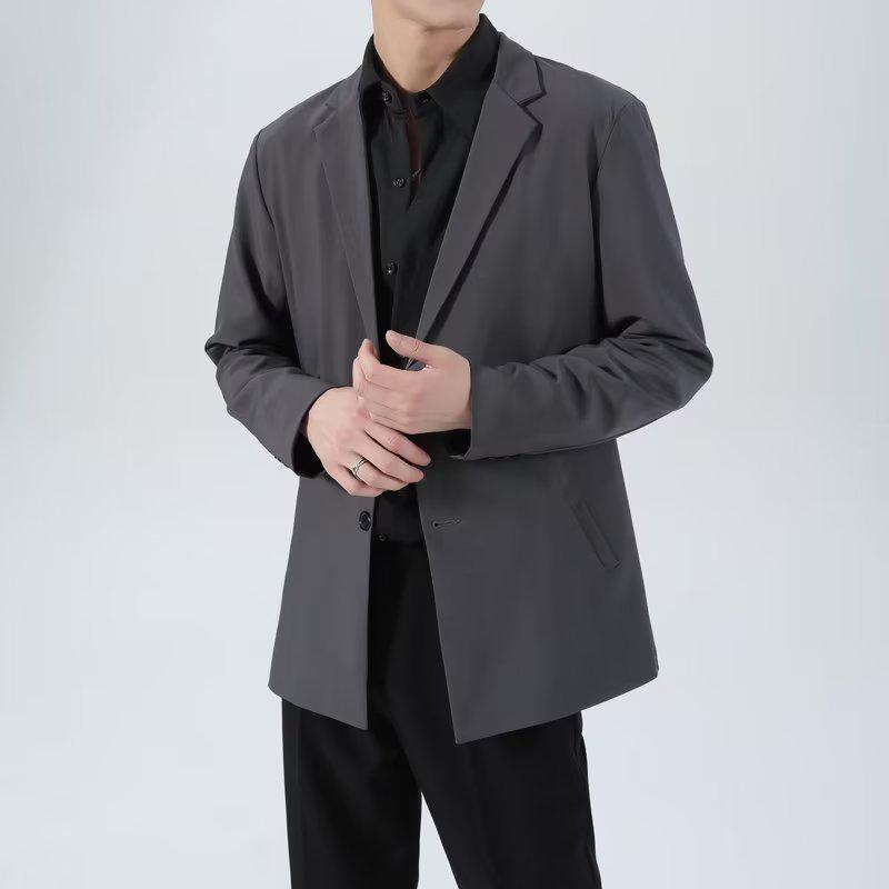 

Мужской черный повседневный пиджак Non-Iron - корейский стиль, деловой формальный стиль L темно-серого