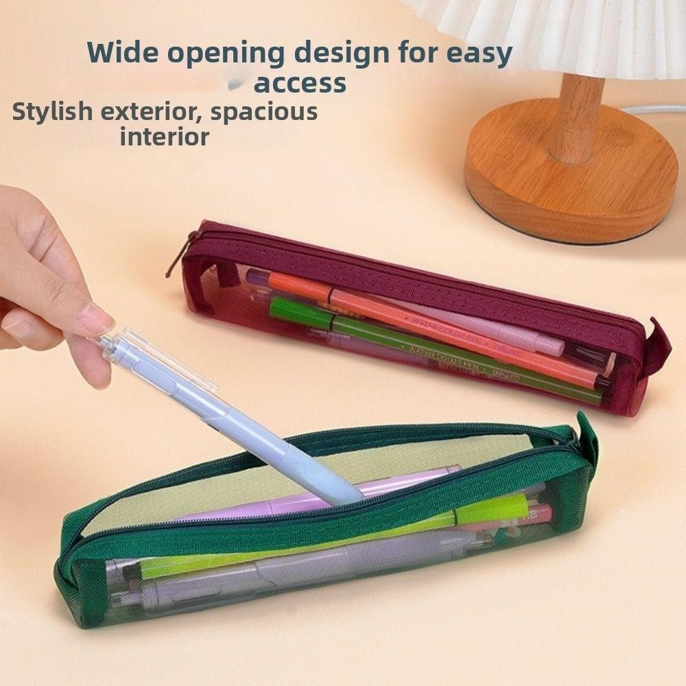 5Pcs Mini Mesh Pencil Case Portable Zipper Stationery Pouch Pencil Storage Bag  Student