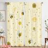 2pcs 2D Flat Printing Curtains Cute Bee Flower Stars Polyester Without Electricity Party Decorations Use for Indoor Celebrations