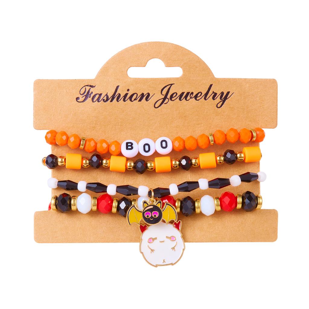 New Creative Pumpkin Skull Ghost Spider Bracelets Set for Women Handmade Polymer Clay Beads Stackable Bracelet Halloween Jewelry