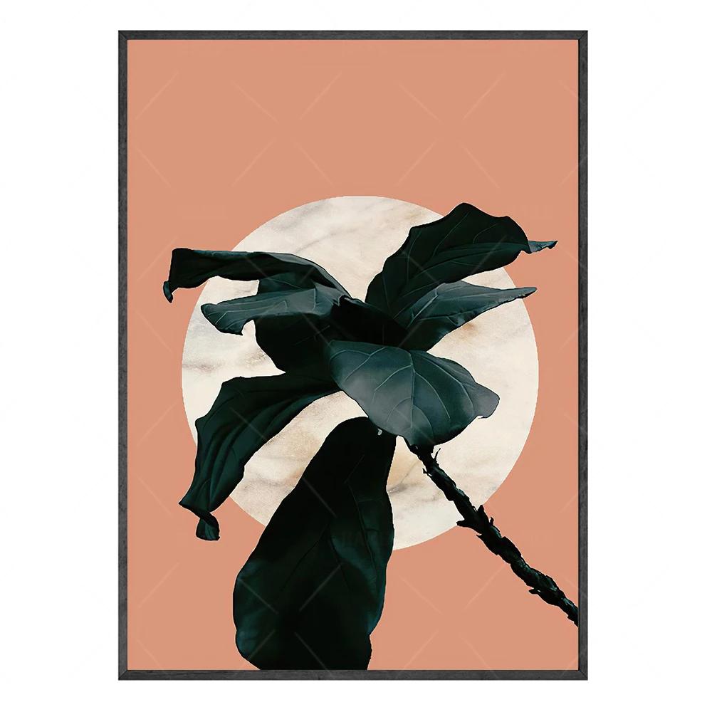 Boho Monstera Palmblatt Wandbilder Sonne Mond Wandposter Liniengeometrie Poster Dekoration Abstrakte Kunst Malerei Wanddeko