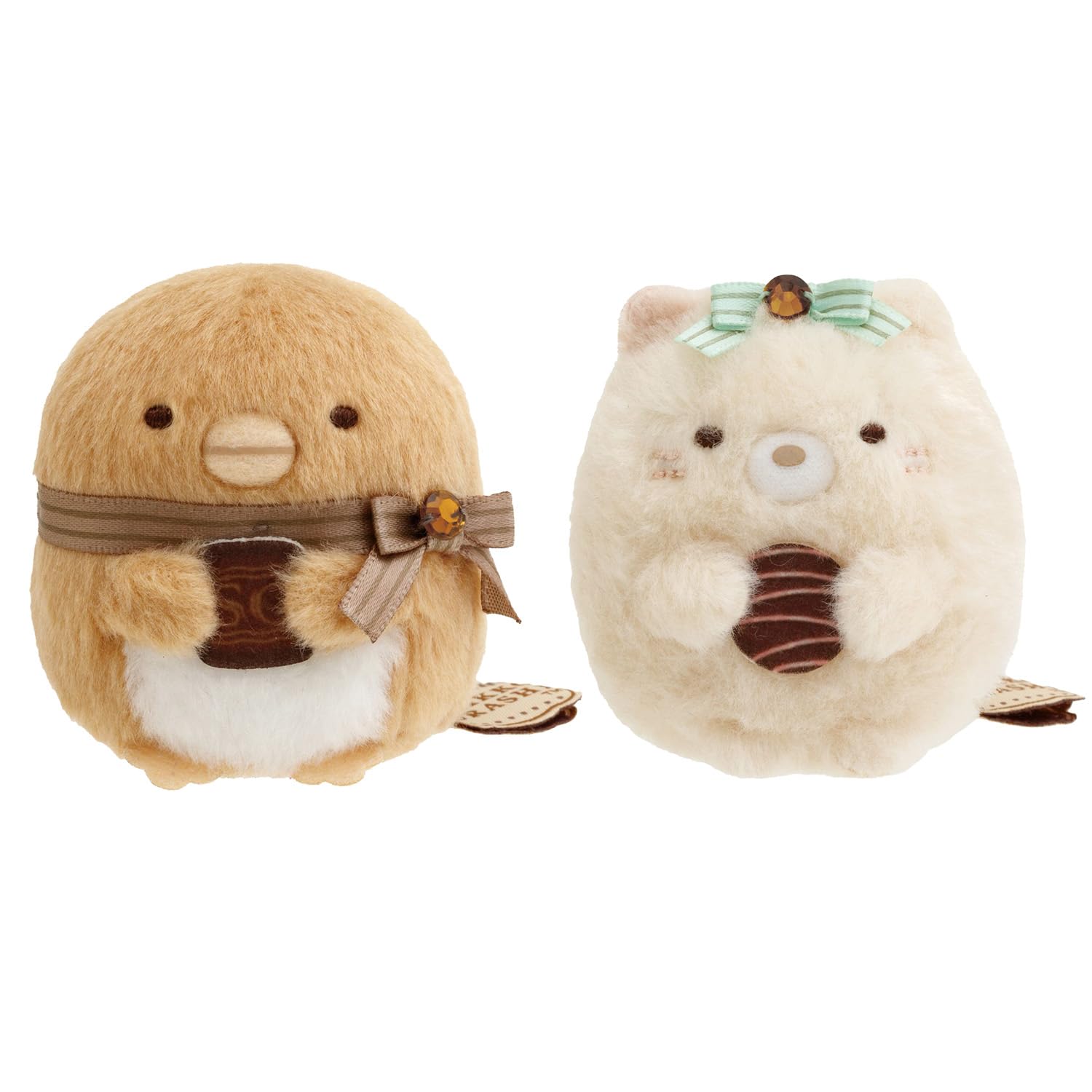 

San-X Sumikkogurashi Chocolate Sumikko Mini Plush Cat & Penguin Set, Adult Cute, Muted Colors, Perfect for Plush Activities, Plush Photography,