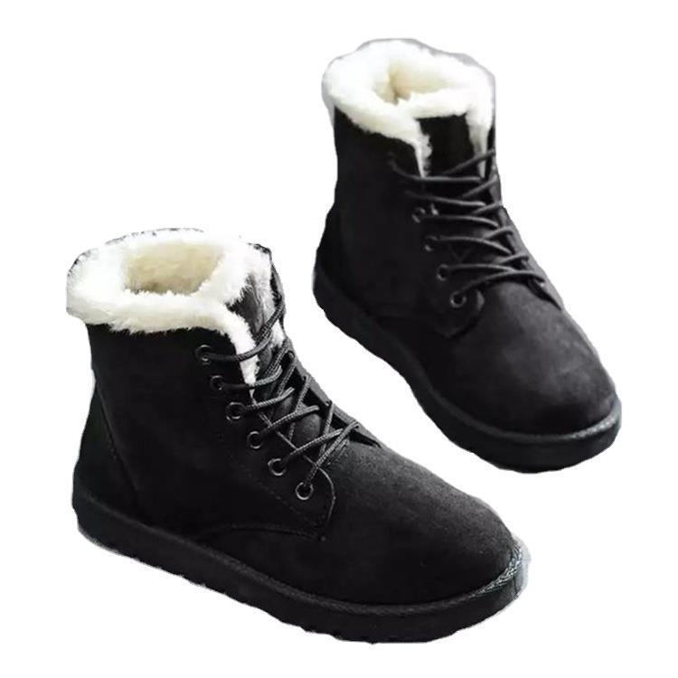 2025 Autumn-Winter Women's Lace-Up Flat Heel Short Snow Boots - Trendy Korean Style, Warm Cotton, Ideal for Students