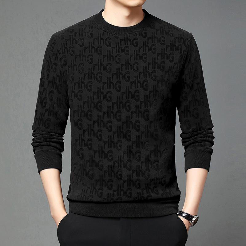 

Men s Luxury Velvet Round Neck Hoodie - Autumn/Winter Jacquard Long Sleeve Top 2XL чорний
