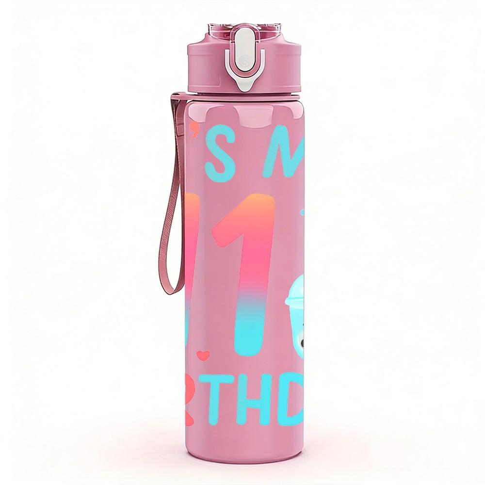 1PC It Is My 11th Birthday Color Print 750ml Color Plastic Sports Water Bottle Leakproof Flip Straw Lid Suitable for Sports Office Home Use