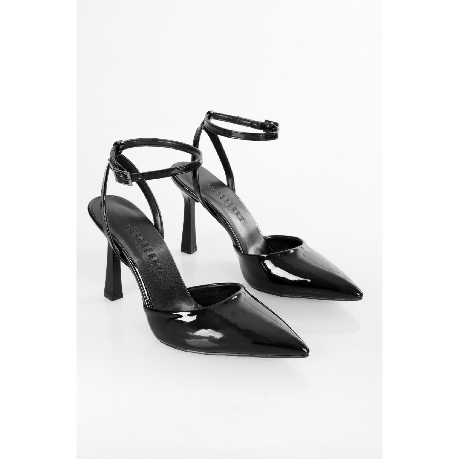 

Women s Martini Black Patent Leather Belted Ankle Stiletto 34 чёрный