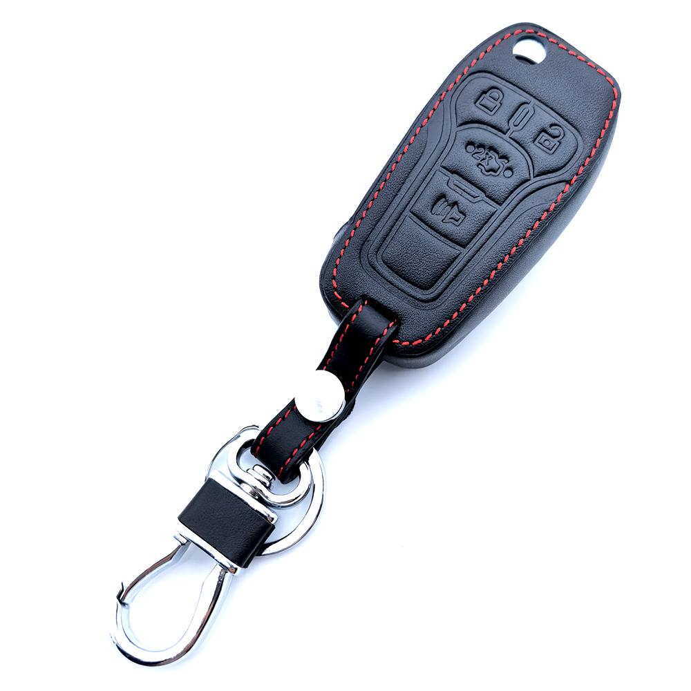 For Ford Fusion 2013- 4 Buttons Folding Remote Leather Car Key Case Fob Cover Keychain Holder Protector Bag Auto Accessories