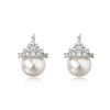 Shijiaao White Pearl Earrings & Snow Queen Crown Necklace Set - Luxury High-End Clavicle Jewelry for Women