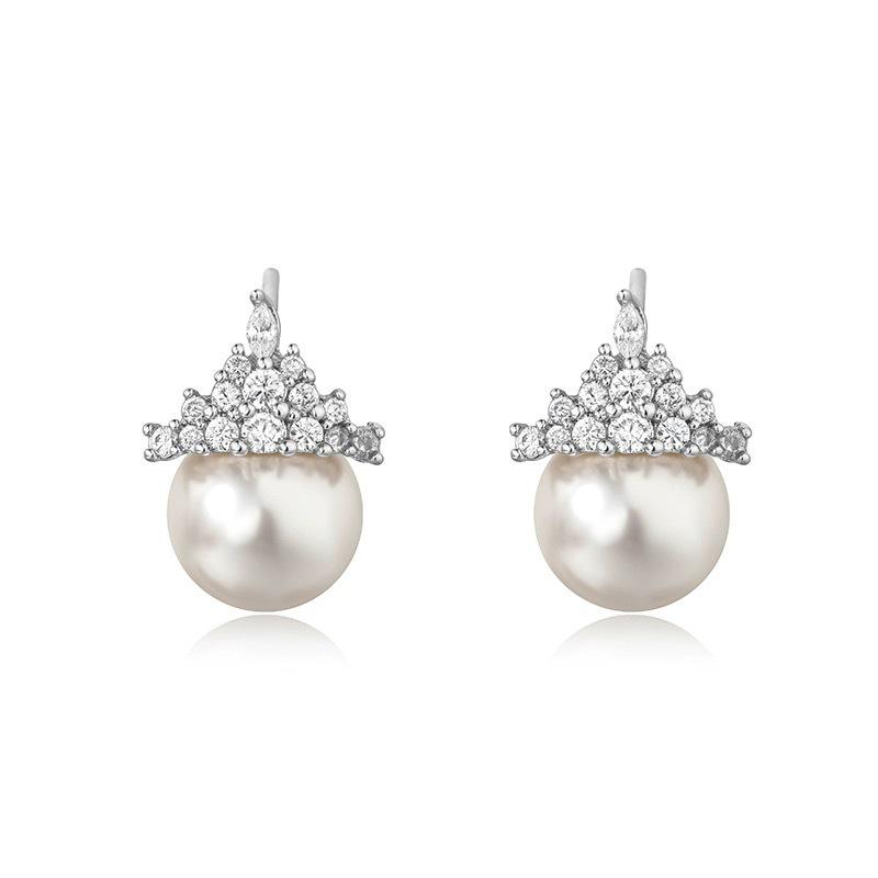 Shijiaao White Pearl Earrings & Snow Queen Crown Necklace Set - Luxury High-End Clavicle Jewelry for Women