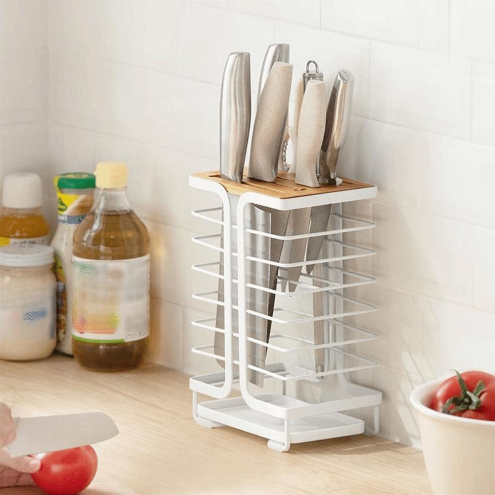 Multiple Slots Kitchen Cutter Holder with Drain Tray Cutter Storage Rack  Restaurant