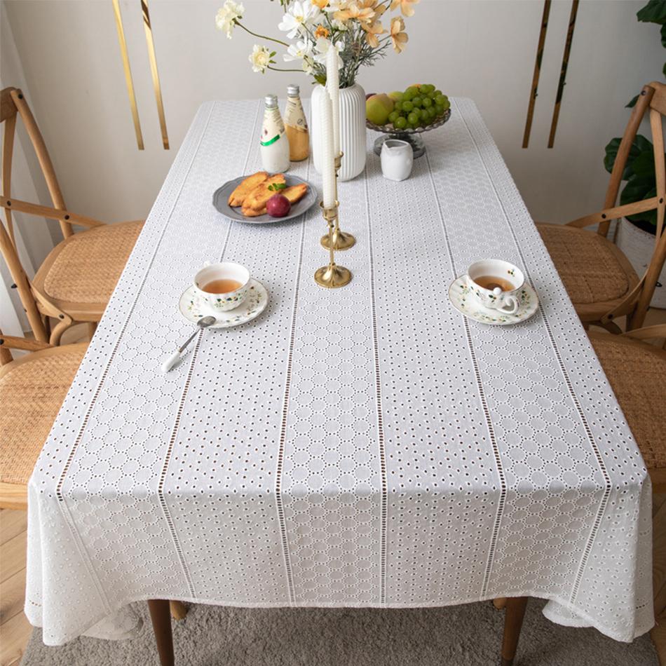 

Хлопковая белая скатерть с французской вышивкой, украшение чайного стола, прямоугольное покрытие стола для кухни, свадебной столовой 60x60cm