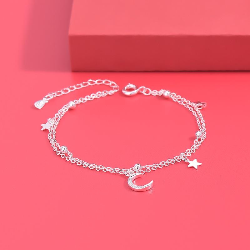 Koreańska Bransoletka Mori-Style Dwuwarstwowa Gwiezdny Pył z Gwiazdami i Księżycem - Niszowy Design Damski